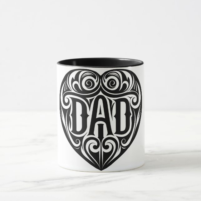 Ornate Heart Tattoo Stil Pappa Mugg (Center)