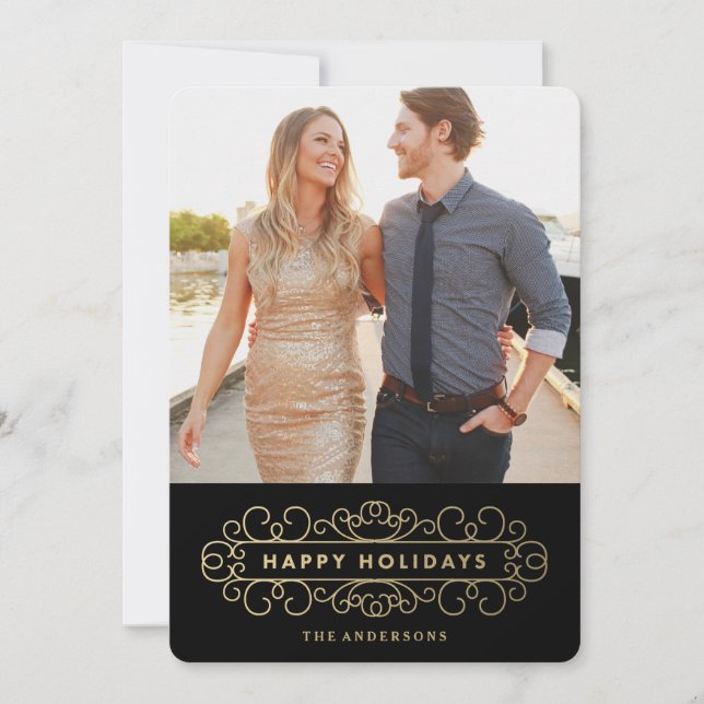 Ornate Helgdag in Black Julkort (Framsida)