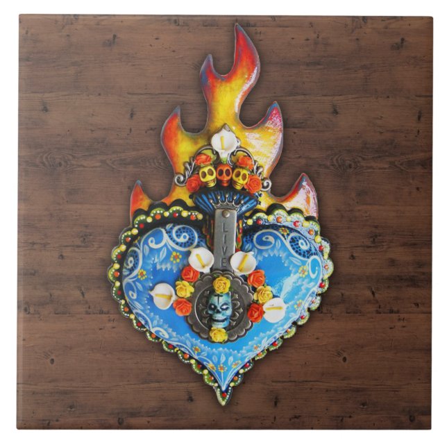 Ornate Helig Flaming Heart Wall Plaque Kakelplatta (Framsidan)