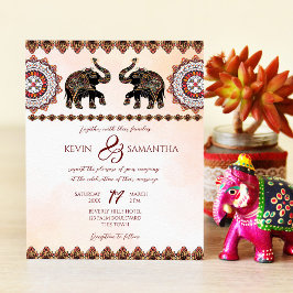 Ornate Indian elephant budget bröllopsinbjudan