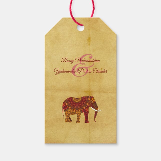Ornate Indian Elephant Rustic Presentetikett (Framsidan)