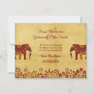 Ornate Indian Elephant Rustic Save Date Spara Datumet