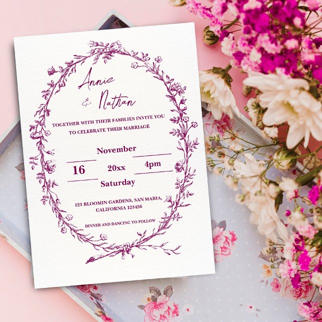 Ornate Intricate Burgundy Ram bröllopsinbjudan (Ornate Intricate Burgundy Frame Wedding Invitation)