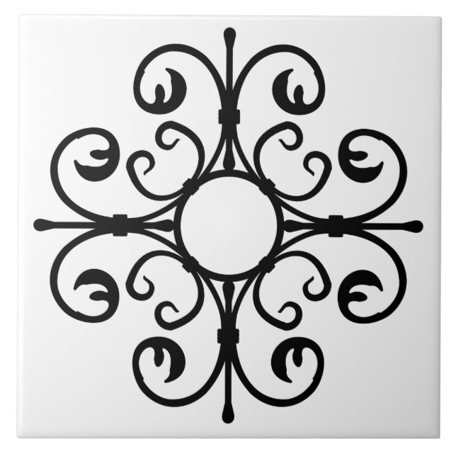 Ornate Ironwork in Black Tile Kakelplatta (Framsidan)