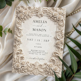 Ornate Ivory Baroque Floral Wedding Invitation Inbjudningar