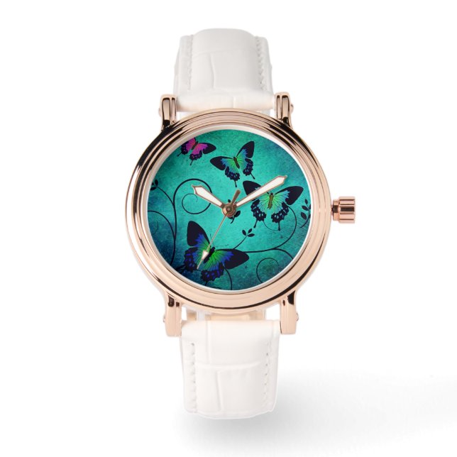 Ornate Jewel Butterflies Blue Armbandsur (Framsida)