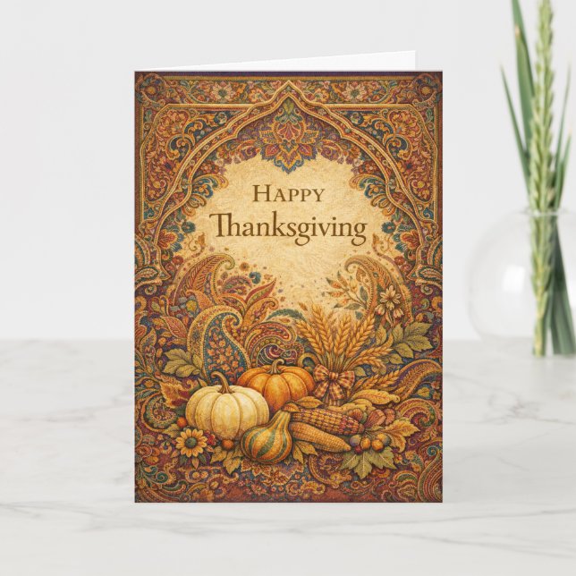 Ornate Jewel Tone Paisley Thanksgiving Harvest  Kort (Framsida)