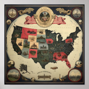 Ornate Karta i USA Poster