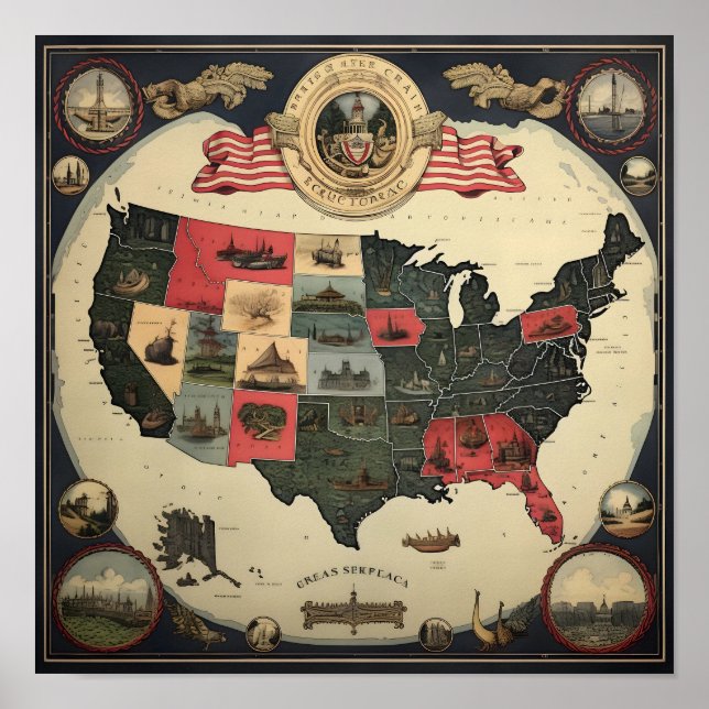 Ornate Karta i USA Poster (Framsidan)