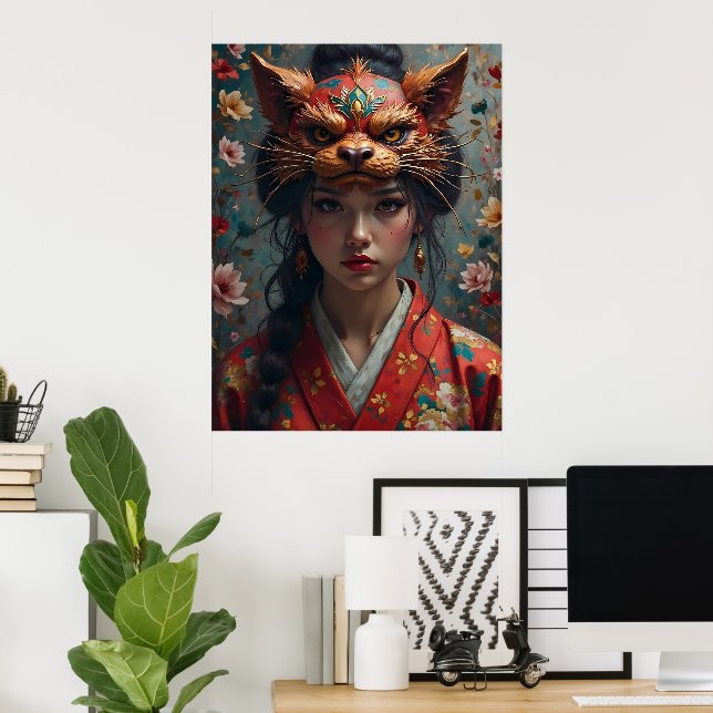Ornate Kitsune Mask Porträtt Poster (Hemmakontoret)