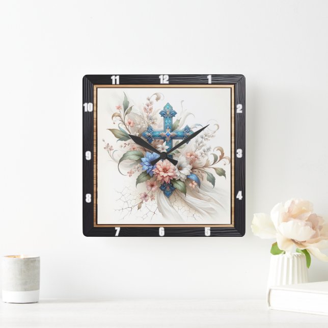 Ornate Kor Blommigt Elegance Fyrkantig Klocka (Hem)