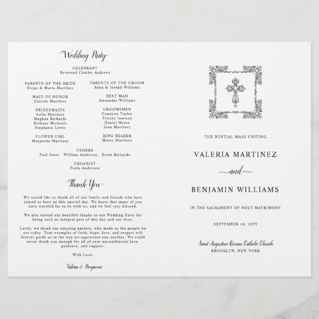 Ornate Kor katolska Bröllopsprogrammets Fullt (Framsida)