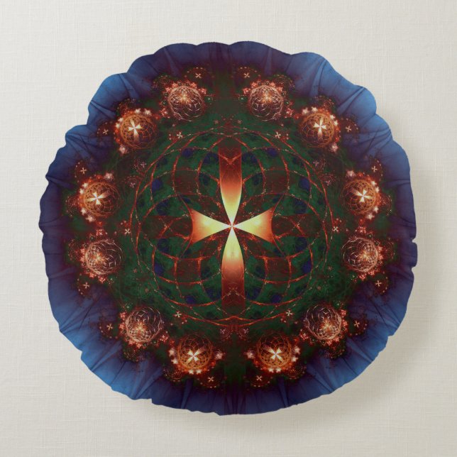 Ornate Kor Mandala Rund Kudde (Framsidan)