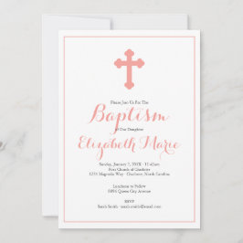 Ornate Kor Rosa Girl Girl Girl Baptism Christening Inbjudningar
