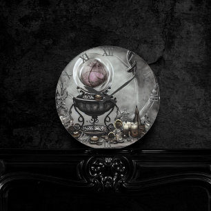 Ornate Lila Crystal Boll och Witchcraft-artiklar Rund Klocka