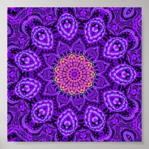 Ornate Lila Flower Vibrations Kaleidoscope Art Poster
