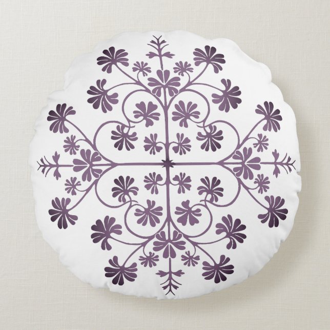 Ornate Lila Geometric Mönster Rund Kudde (Framsidan)