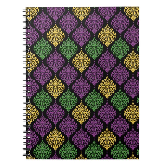 ORNATE LILA GRÖNT GULT MARDI GRAS MÖNSTER ANTECKNINGSBOK (Framsidan)