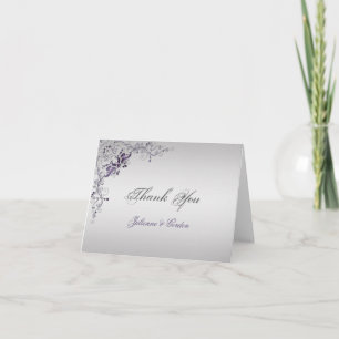 Ornate Lila Silver Blommigt Swirls Tack Kort