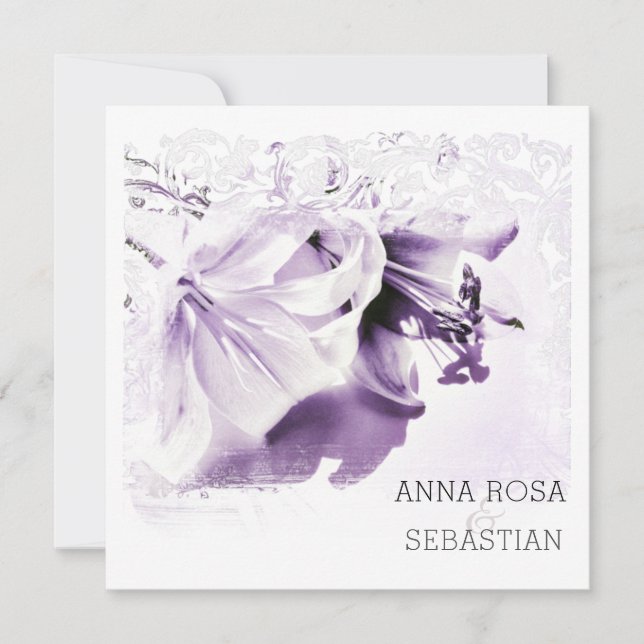 *~* Ornate Lily AR12 QR PHOTO OSA Blommigt Bröllop Inbjudningar (Framsida)