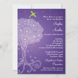 Ornate Livets träd Lila Bat mitzvah Inbjudningar
