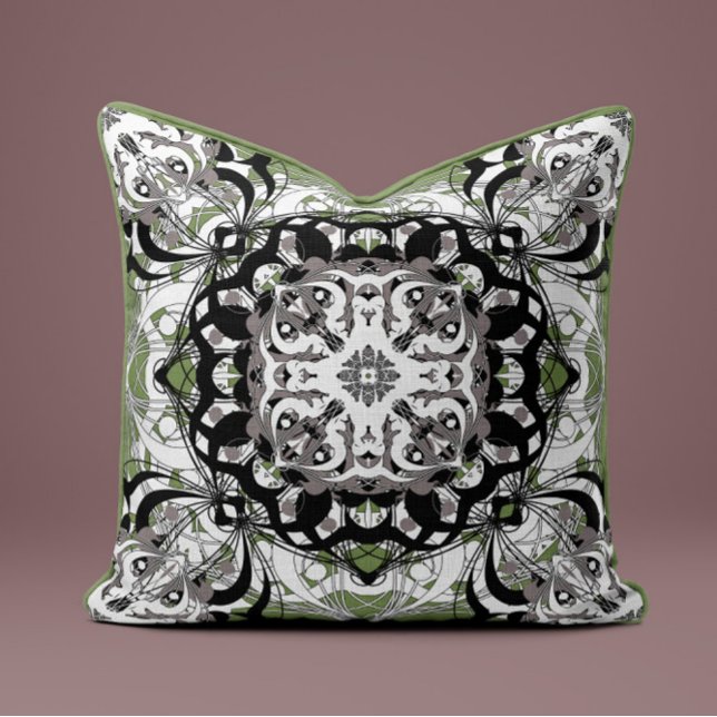 Ornate Mandala Decorative Pillow in Olive Green Kudde (Skapare uppladdad)
