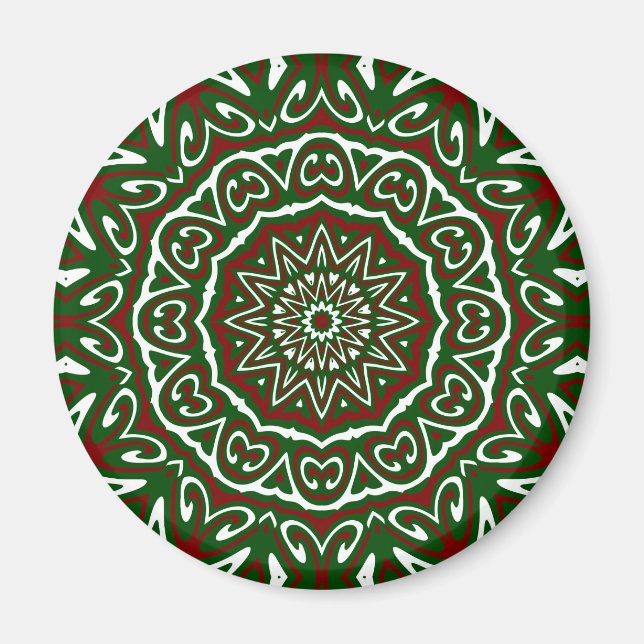 Ornate Maximalist Groovy jul Mandala Patter Magnet (Framsidan)