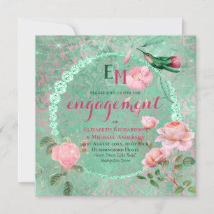Ornate Mint Grönt Rosa Guld HUMMINGBIRD Förlovning Inbjudningar