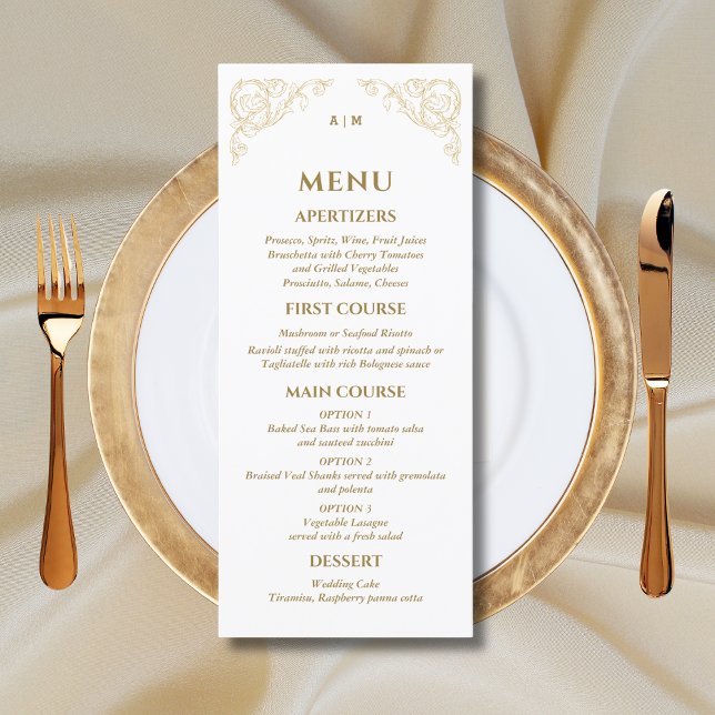 Ornate Monogram Baroque Bröllop Menu Meny (Skapare uppladdad)