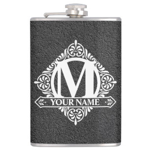Ornate Monogram Design Flask Fickplunta