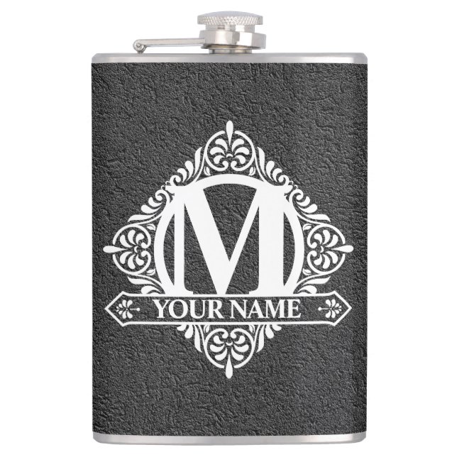 Ornate Monogram Design Flask Fickplunta (Framsidan)