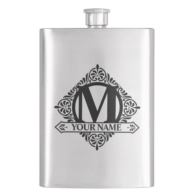 Ornate Monogram Design Flask Fickplunta (Framsidan)