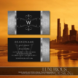 Ornate Monogram för fångst av Svarta Silver Glitte Visitkort