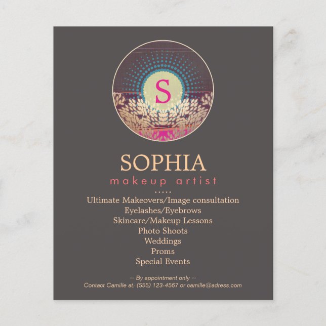 Ornate Monogram Makeup Artist och Stylist Menu Flygblad (Framsidan)