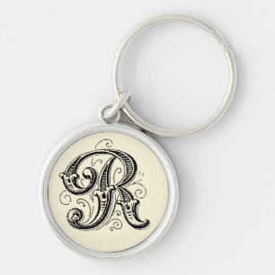 Ornate Monogram 'R' - Nyckelkedja Rund Silverfärgad Nyckelring