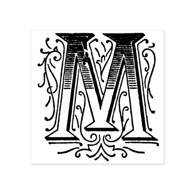 Ornate Monogram Vintage initial brev M Stämpel (Tryck)