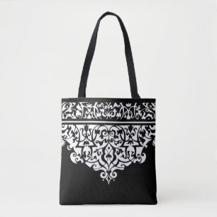 Ornate Mönster Black and White Anpassade Tote Tygkasse