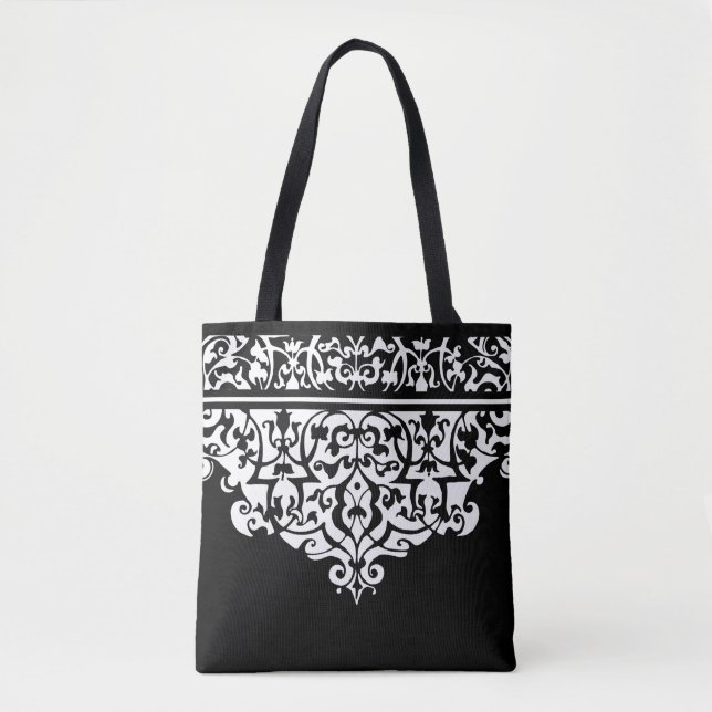 Ornate Mönster Black and White Anpassade Tote Tygkasse (Framsida)