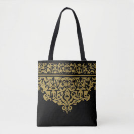 Ornate Mönster Black och Guld Anpassade Tote Tygkasse