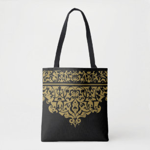 Ornate Mönster Black och Guld Anpassade Tote Tygkasse