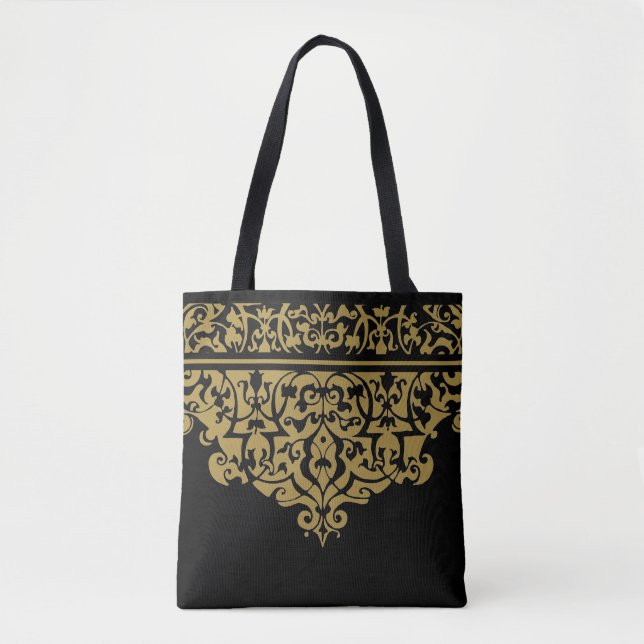 Ornate Mönster Black och Guld Anpassade Tote Tygkasse (Framsida)