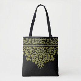Ornate Mönster Grönt and Black Anpassade Tote Tygkasse