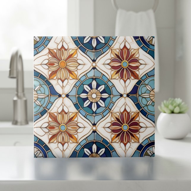 Ornate Moroccan Tile Mönster#3 Blue Guld ID1078 Kakelplatta (Skapare uppladdad)