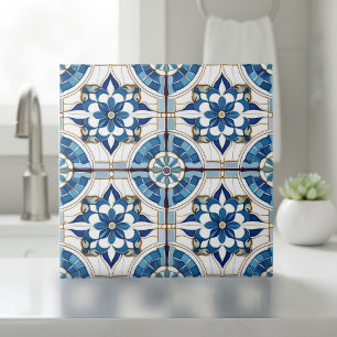 Ornate Moroccan Tile Mönster#4 Blue White ID1078 Kakelplatta