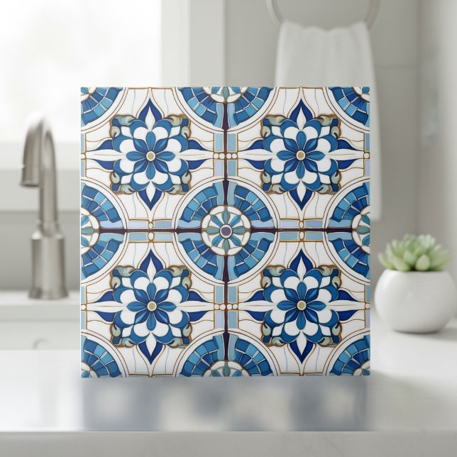 Ornate Moroccan Tile Mönster#4 Blue White ID1078 Kakelplatta (Skapare uppladdad)