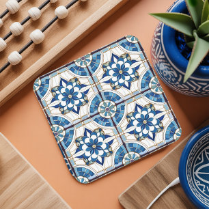 Ornate Moroccan Tile Mönster#4 Blue White ID1078 Underlägg Papper Kvadrat