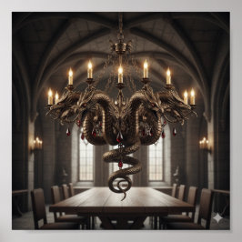 Ornate Multi-Headed Dragon Chandelier - Gothic Flä Poster