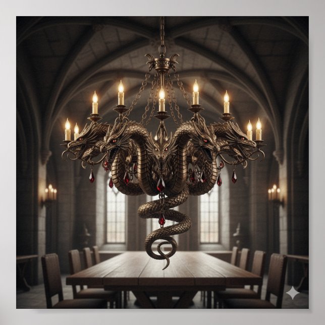 Ornate Multi-Headed Dragon Chandelier - Gothic Flä Poster (Framsidan)