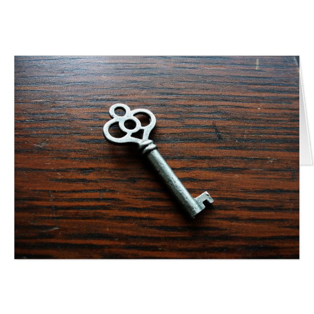 Ornate Nyckel på träboxen Hälsningskort (Framsidan Horizontal)