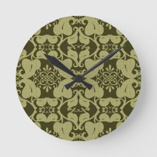 Ornate Oliv grönt Wall Clock Rund Klocka